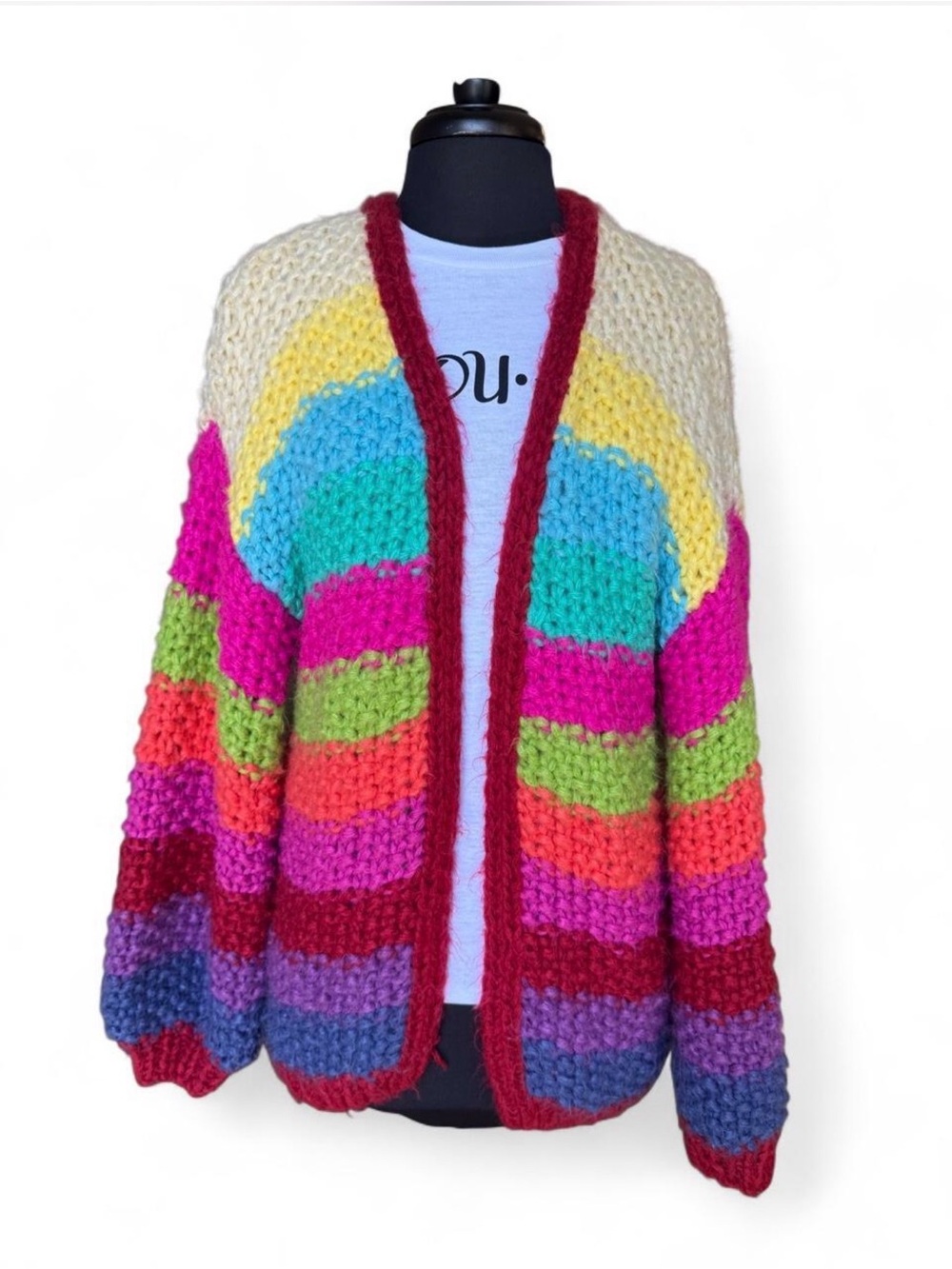 Handmade Multicolor Chunky Open Cardigan Sweater